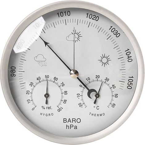 [JAMAIS UTILISÉ] Station météo analogique 3 en 1 en inox Ø132mm - Baromètre, thermomètre, hygromètre (1/4)