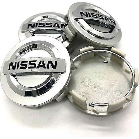 Ensemble de 4 pièces - Enjoliveur central/emblème de roue Nissan - Voiture 60 mm - Argent