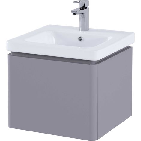 RAK Resort Matt Mushroom 550mm Wall Hung Single Drawer Vanity Unit - RAKRSTWBU55602