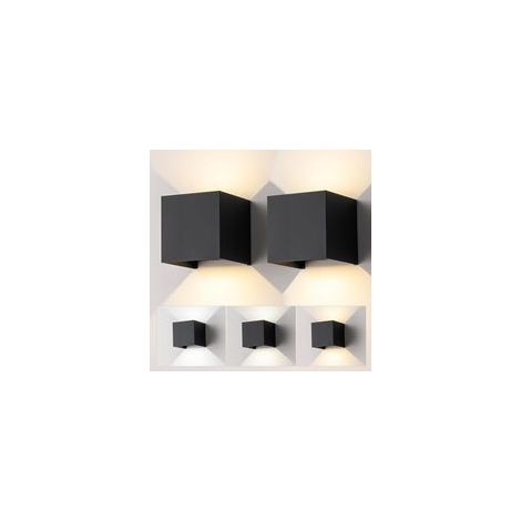 Ensemble de 2 appliques murales LED d'extérieur/intérieur, appliques murales carrées modernes en aluminium noir, éclairage à faisceau réglable, étanches IP65. (1/5)