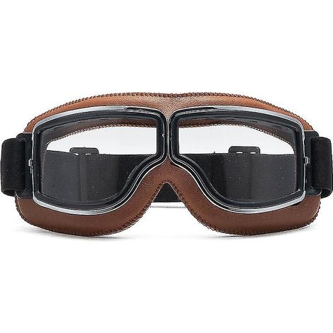 Lunettes de moto vintage marron, style aviateur pliable, verres antibuée et sangle réglable