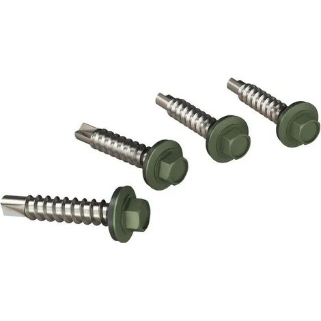 Vis auto-perceuse pour tôle métallique, vert mat RAL 6020, 100pcs, 4,8x35mm
