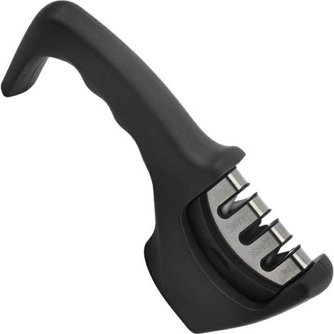 Affilacoltelli a 3 fasi - per coltelli da cucina - risultati professionali/design ergonomico - pietra ceramica/carburo di tungsteno/diamante - finitura nera/cromata (1/2)