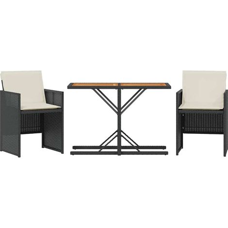 Maison Exclusive - 3-tlg. Bistro-Set mit Kissen Schwarz Poly Ratt