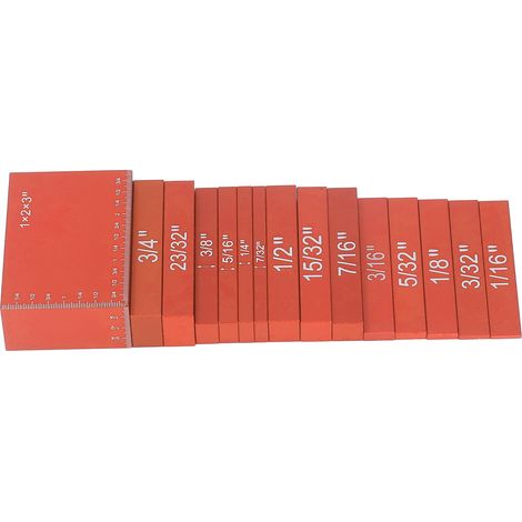 Blocs de Mesure en Alliage d'Aluminium pour Menuiserie, 15 Pièces Précises avec Échelle Détailée, Couleur Orange Vif (1/5)