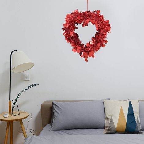 Couronne cœur rouge garance, suspension florale artificielle, décoration murale romantique, 35 cm, pack de 2 fleurs synthétiques. (1/5)
