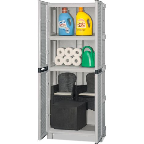 Dmora Armario para exteriores o interior multiusos, gabinete de 1 puerta y 3 estantes de polipropileno, 100% Made in Italy, 70x39h172 cm, color gris claro