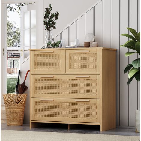 Kommode mit 4 Schubladen im Rattan-Stil 80 x 80 x 38 cm Natur HAVRYA (1/5)