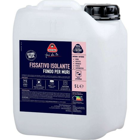 Fissativo boero base di resine acriliche in emulsione isolante per muri, confezione 5 litri
