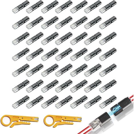 Lot de 50 Connecteur Electrique Etanche, Connecteur 12V, Connecteur Electrique Rapide pour Voiture, Connecteurs De Câble Voiture Étanches 2 Broches avec Pince À Dénuder, pour Câble 18-22 AWG (1/5)