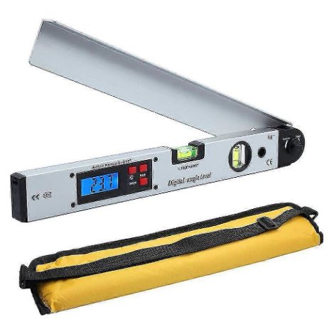Rapporteur d'angle numérique 41 x 21,5 cm (400 mm / 16 pouces) avec écran LCD rétroéclairé, réglage horizontal de l'angle et étui de transport pour applications industrielles.