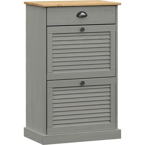 Meuble à chaussures VIGO, 60x35x96 cm, bois de pin massif gris. (1/5)