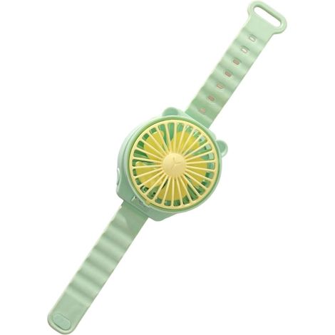 (Vert) Ventilateur horloge portable, compact et léger, puissant, design cartoon, convient à une utilisation intérieure et extérieure. (1/5)
