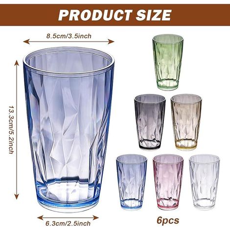 Verre a Eau Couleur, 6 Piece 470ml Verres à Boire En Acrylique, Réutilisables Gobelets Colorés En Acrylique, Verre D'eau Multicolore, Gobelets En Plastique Pour L'eau, Jus, Cafés Glacés, Boissons (1/5)