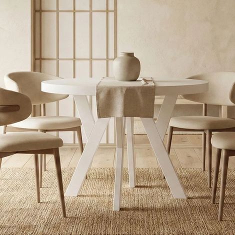 Table de salle à manger ronde extensible PERO, style loft, scandinave, diamètre : 90 / 140 cm, couleur : blanc (1/5)