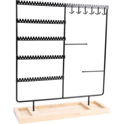 Support à Bijoux Métal Noir Base Bois Organisateur Colliers Bagues Boucles d'Oreilles Présentoir Stable Design Détachable (1/4)