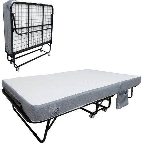 Lit Pliant Avec Matelas 190x79 cm, Lit D’appoint Sur Roulettes, Structure Métallique, Matelas Mousse Mémoire 5 Pouces (1/5)