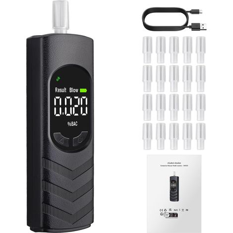 Éthylotest portable à double capteur et 20 embouts – Testeur d'alcoolémie numérique rechargeable, précis et rapide. (1/5)