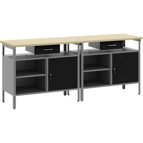 vidaXL Conjunto de banco de trabajo con cajón 2 pcs Negro y Gris (1/4)
