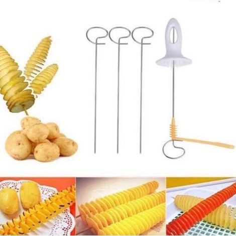 Spiraliseur Pommes De Terre - Perforateur + Spiraliseur + Dents - Pour Barbecue Et Fêtes - Lot De 3 Pièces (1/5)