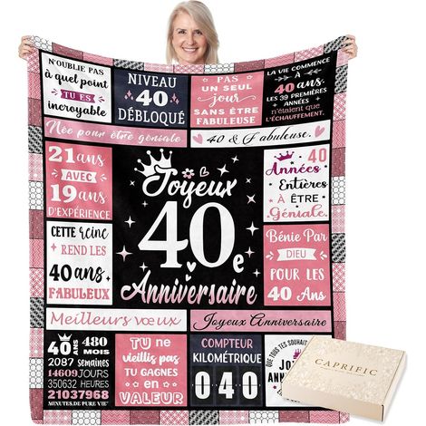 Cadeau Anniversaire 40 Ans Femme, Cadeaux Anniversaire Femme, Décoration Anniversaire 40 Ans, Couverture 150x130cm Douce et Chaleureuse (1/5)