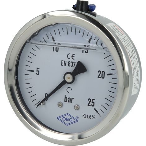 Manomètre à glycérine 1/4’’ axial 0 - 25 bar