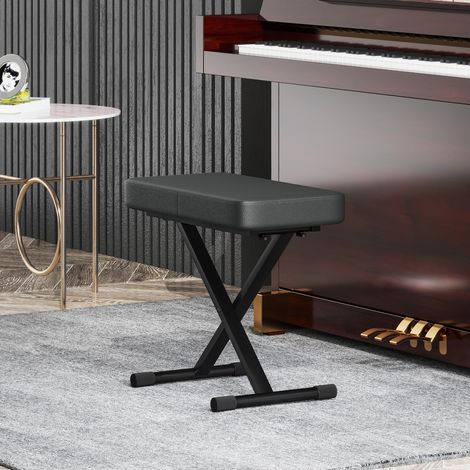 Sgabello per Pianoforte Pieghevole e Regolabile su 4 Altezze, in Pelle PU, Schiuma e Metallo, 60x32x53-63 cm, Nero (1/5)