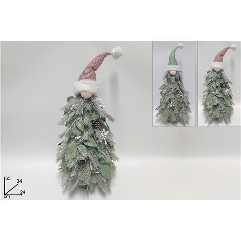 Decorazione Natale Albero con Viso Gnomo e Cappello in Pelliccia 65 cm