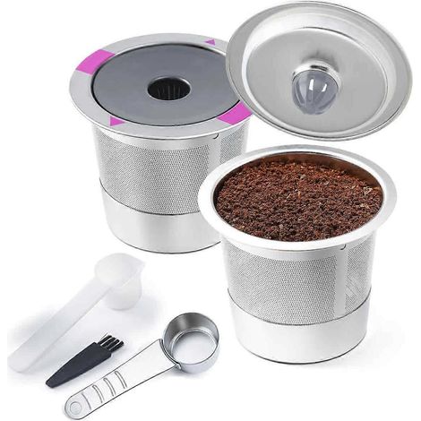 Filtres à café réutilisables K-Cup, filtres en acier inoxydable pour dosettes de café K-Cup réutilisables pour machines à café Keurig 1.0 et 2.0 (paquet de 2) (1/4)
