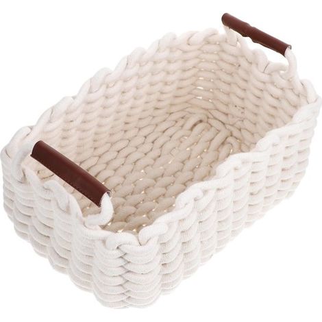 Cestino porta coperte in corda di cotone. Piccolo cestino decorativo intrecciato (1 pezzo, bianco) 26 x 20 x 14 cm (1/4)
