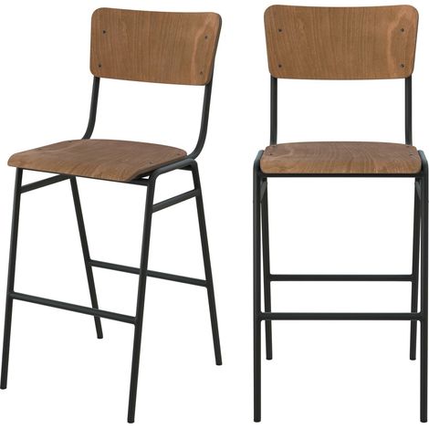 Set de 2 taburetes para isla de cocina de madera 65 cm - Clem (1/4)