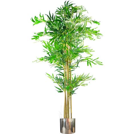 150cm (5ft) Natural Look Artificial Bamboo Plants Trees - XL with Silver Metal Planter (1/4)