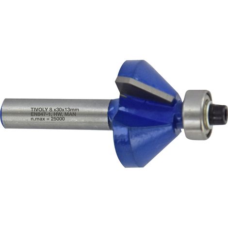 Tivoly • Fraise de Défonceuse à Chanfreiner • Ø45mm • Lame en Carbure • Tige Ø8mm • Pour Travail du Bois (1/2)