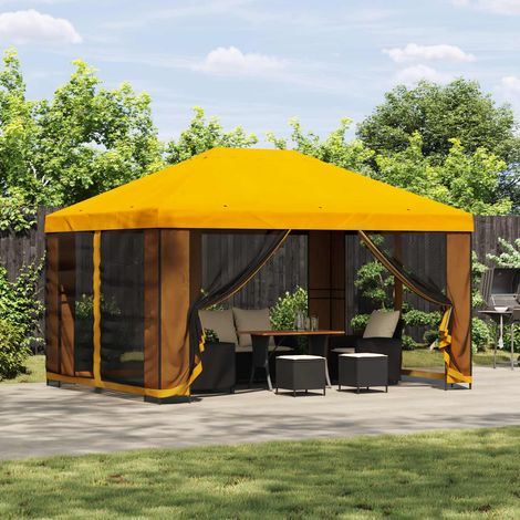 Gazebo de jardín con paredes laterales 4 x 3 m Amarillo