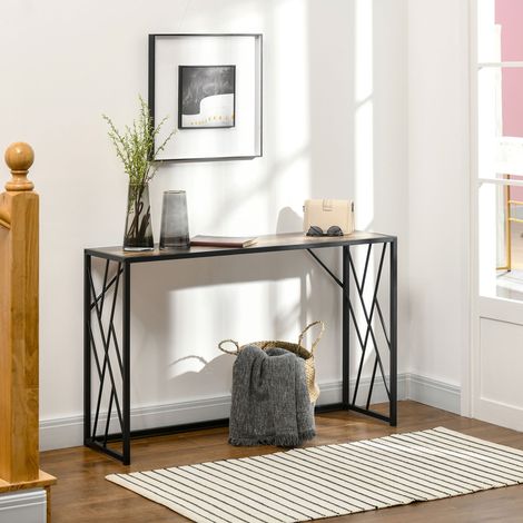 Table Console d'Entrée au Style Industriel, Meuble Vintage en Acier et Bois, 120x35x75cm, Marron (1/5)