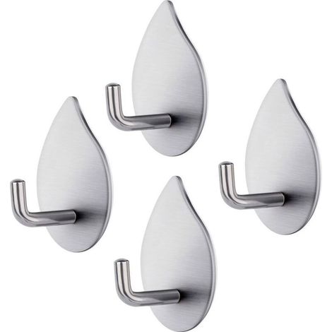 Crochet Adhésif, 4 Pièces Crochet Autocollant Acier Inox 304 Patere Murale Imperméable Résistant Porte Serviette Salle de Bain Capacité 3kg Crochet Mural pour Chambre Cuisine Salle de Bains (1/4)