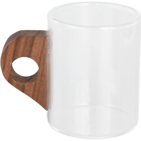 Tasse à Café en Verre Résistante à la Chaleur, Mug à Eau avec Poignée en Bois pour Maison Voyage Cuisine Restaurant 200ml (1/5)