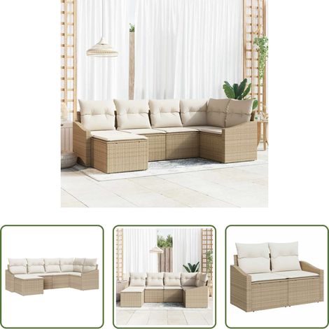 vidaXL Mobilier extérieur - Ensemble de Canapés avec coussin 6 pcs Beige polyrotin (1/5)