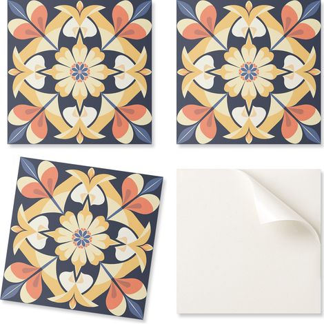 Paquete de baldosas de PVC autoadhesivas con estampado floral tipo mandala para dormitorio, 20x20x20 cm.