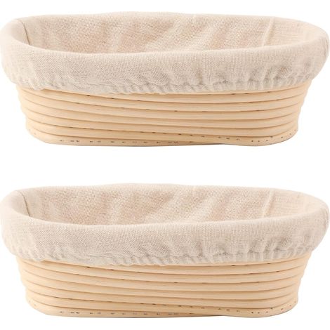 Set mit 2 ovalen Brotkörben (25 cm) mit Einsätzen, perfekt zum Backen von Sauerteigbrot, egal ob professionell oder zu Hause.