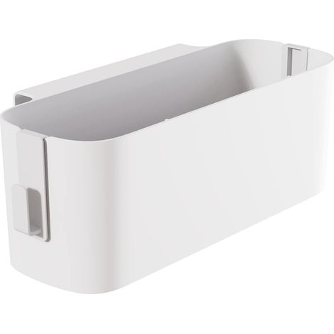 JSSEVN - White hanging bed organizer, hanging baskets with 2 removable hooks, sturdy, for bedside table, ideal for bedroom, office or apartment (1/5)