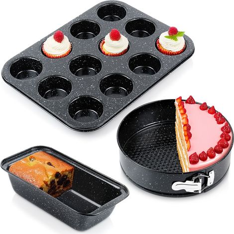 Juego de moldes para hornear, molde para panecillos y magdalenas, molde para pasteles, 3 piezas.