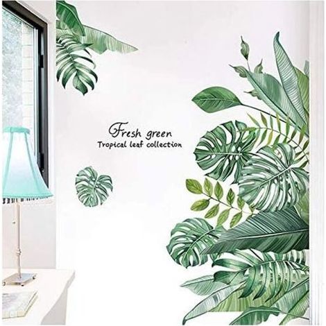 Tropische Pflanzen-Wandtattoos, Dekorative Aufkleber, Wasserfest, Abnehmbar, Grüne Blätter, Große Dekoration für Türen, Schlafzimmer, Wände, Fenster, Wohnzimmer (Grün) (1/5)
