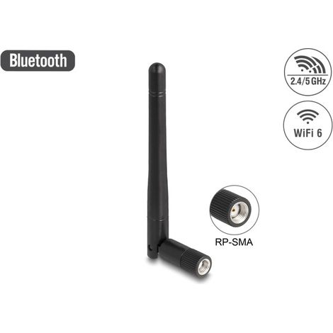 DeLOCK Delock WLAN 802.11 ac/ax/a/b/g/n Antenne RP-SMA Stecker 2 dBi schwarz (90150)