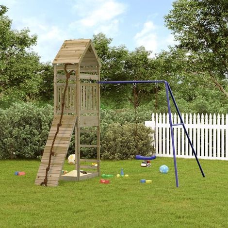 Jeu extérieur enfant : Tour de jeu Marron 52,5 x 46,5 x 195 cm Bois de pin massif jeu extérieur enfant, aire de jeu jardin, balançoire enfant , pour jardin, usage domestique , enfant 3-8 ans (1/5)
