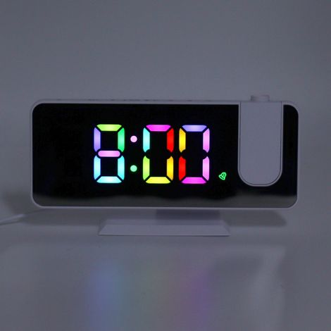 Réveil électronique blanc à double alarme et grand écran miroir avec projection de dégradé de couleurs RVB (1/5)