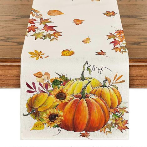 Chemin de table, buffet de cuisine, banquet, récolte, citrouilles d'automne vintage (1/4)