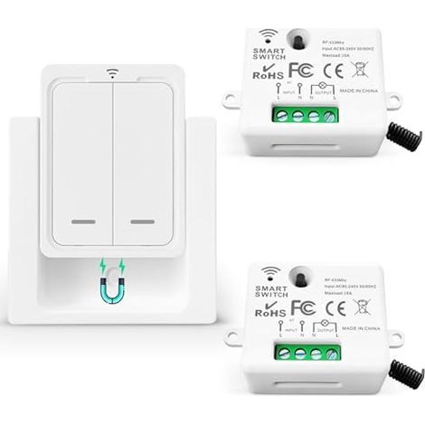 Applicable Kit Interrupteur Sans Fil Va Et Vient Mini éMetteur Radio Sans Fil 433 Mhz Interupteur Sans Fil 150m Plage De ContrôLe 2200w Commutateur Sans Fil Mobile (1 Interrupteur 2 RéCepteur) (1/5)