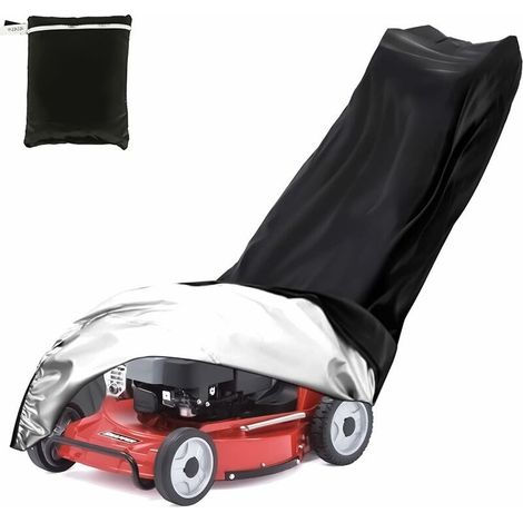 Rasenmäherabdeckung, Rasenmäherabdeckung aus 210D Oxford-Gewebe, Rasentraktorabdeckung mit Kordelzug und Schnalle, winddicht und mit Aufbewahrungstasche, wasserdicht, staubdicht, UV-beständig (Schwarz (1/5)