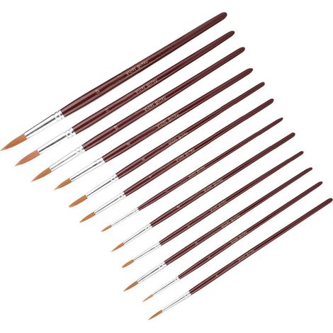 Lot 12 Pinceaux Dessin Peinture Nylon Rouge Vin, Set Outils Artistique Brosse à Cheveux Ronds (1/5)